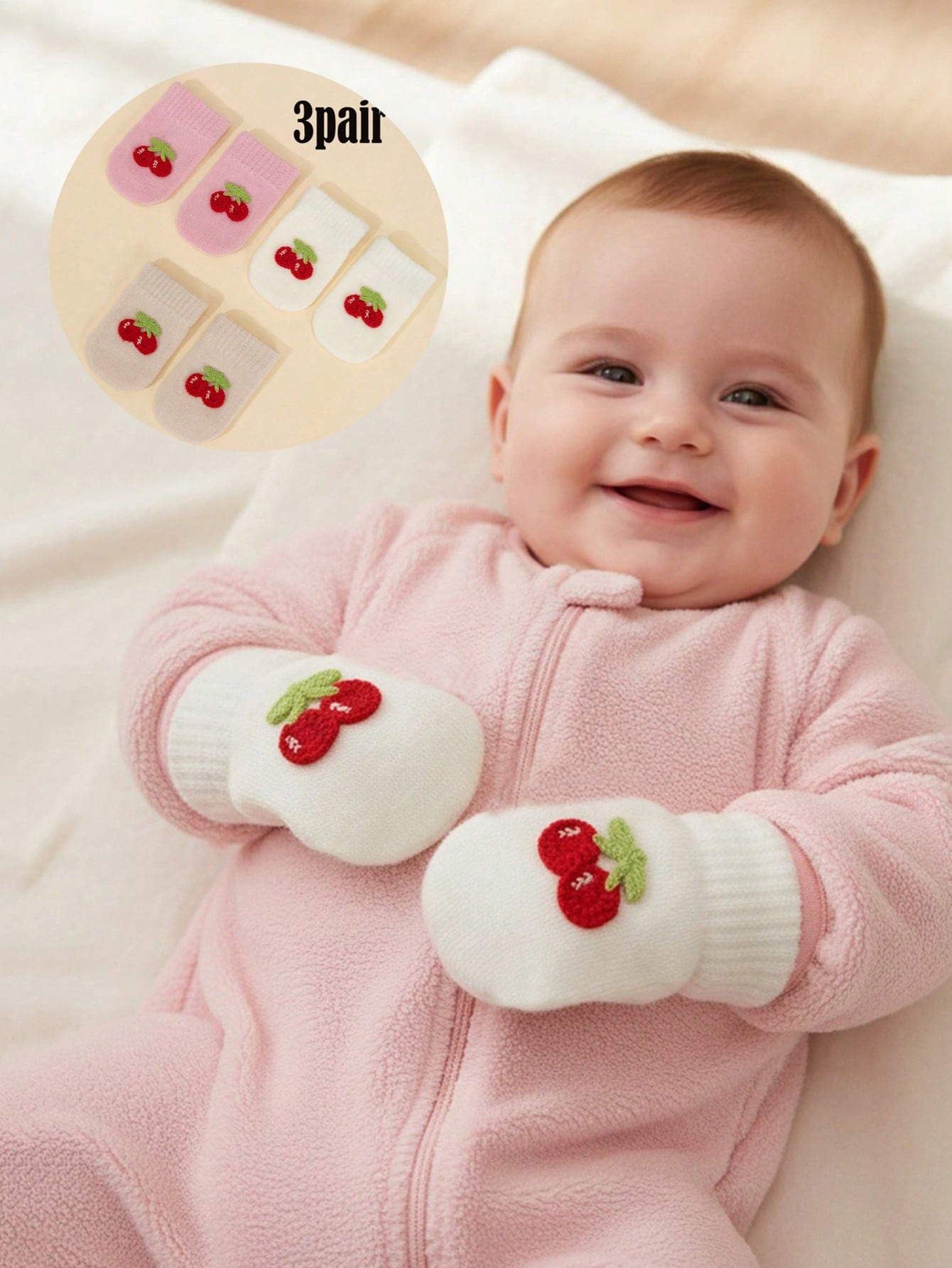 Baby Mittens Scratch - 3Pairs Baby Girls 0-12M Knitted Mitten
