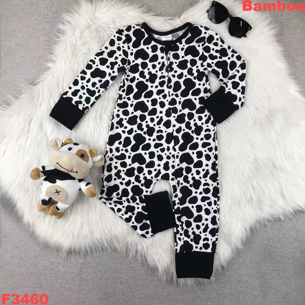 Bamboo Fiber Black & White Cow - đánh giá và giá Bamboo Bodysuit Baby